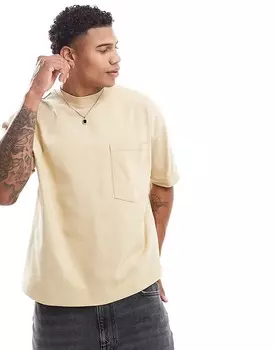 Желтая объемная футболка свободного кроя с нагрудным карманом ASOS DESIGN