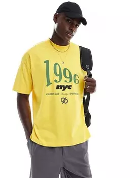 Желтая оверсайз-футболка с принтом спереди ASOS DESIGN