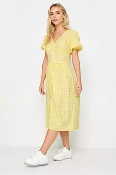 Желтая пиксигёрл из коллекции Petite с принтом в мелкую клетку и платье миди на пуговицах Pixiegirl Petite, желтый