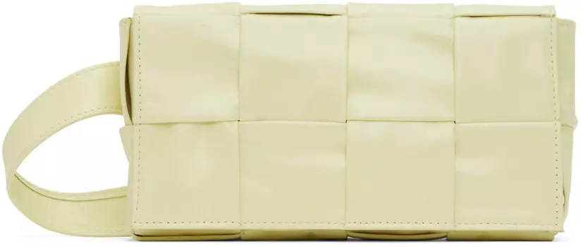 Желтая поясная сумка с кассетой Bottega Veneta, цвет Ice cream/Silver