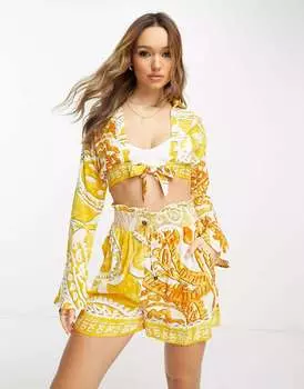 Желтая рубашка с завязками и принтом River Island