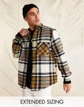 Желтая шерстяная верхняя рубашка в клетку ASOS DESIGN