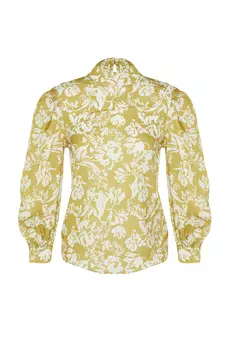 Желтая тканая блузка с высоким воротником и принтом Trendyol, желтый