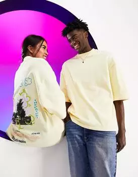 Желтая толстовка унисекс с короткими рукавами и принтом на спине ASOS DESIGN Circular Design