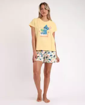 Желтая трикотажная женская короткая пижама Disney, жёлтый