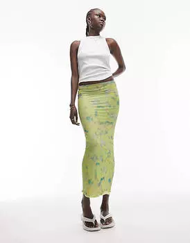 Желтая юбка миди с отделкой пико Topshop Tall