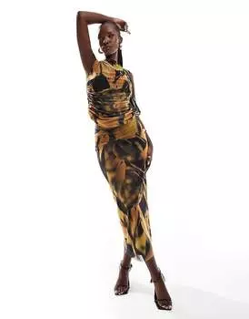 Желтая юбка миди в сетку River Island