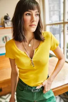 Желтая женская блузка-бретелька на молнии Olalook, желтый