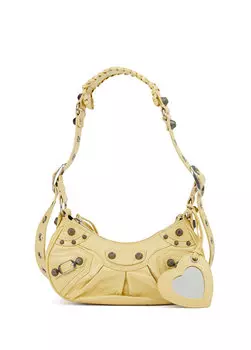 Желтая женская кожаная сумка на плечо xs le cagole Balenciaga