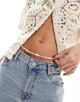 Желто-белая цепочка для живота с бусинами Reclaimed Vintage