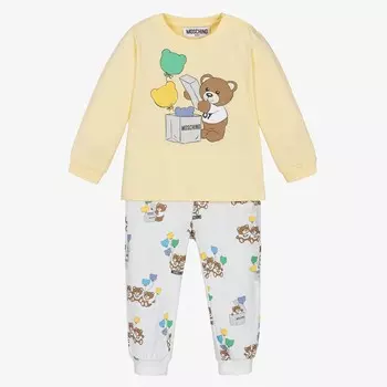 Желто-белая футболка и брюки с плюшевыми воздушными шарами Moschino, мультиколор