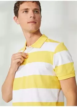 Желто-белая мужская футболка-поло в полоску E-VALE Aeropostale, белый