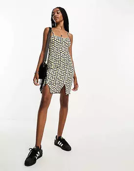 Желто-черное платье-комбинация с разрезом спереди Noisy May Tall