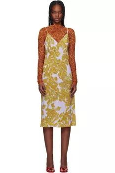 Желто-фиолетовое прозрачное платье-миди Dries Van Noten