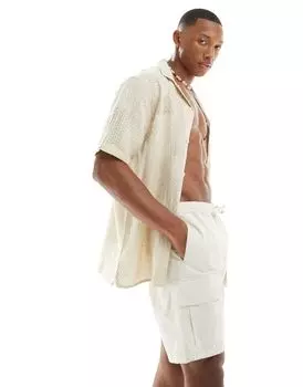 Желто-коричневая жаккардовая рубашка с фактурным рисунком Hollister с короткими рукавами