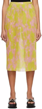Желто-розовая юбка-миди со складками Dries Van Noten