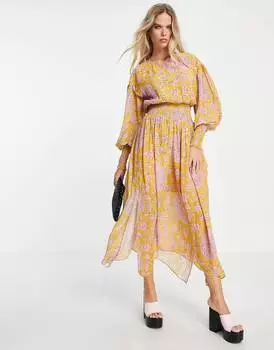 Желто-розовое платье мидакси Topshop для особых случаев
