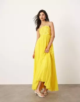 Желтое атласное платье макси Cornelli с вышивкой и шифоновой юбкой ASOS EDITION