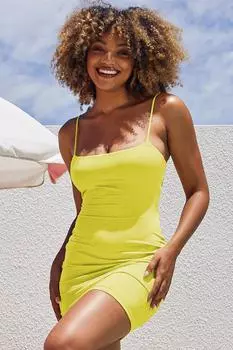 Желтое базовое мини-платье на бретелях Mg1711 Madmext, желтый