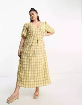 Желтое чайное платье миди с фактурной текстурой ASOS DESIGN Curve