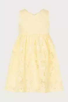 Желтое детское кружевное платье Monsoon, желтый