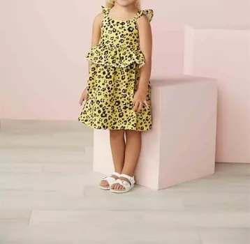 Желтое леопардовое платье для девочки Mudpie, желтый