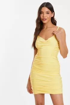 Желтое облегающее мини-платье со сборками QUIZ Clothing