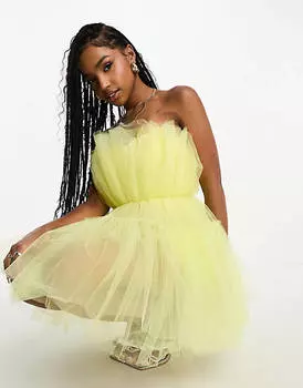 Желтое платье мини из тюля с шортами на подкладке Miss Selfridge