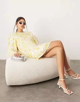 Желтое платье мини свободного кроя со сборками и пайетками ASOS EDITION
