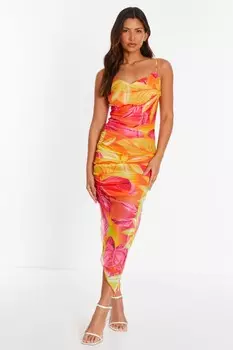 Желтое платье с тропическим принтом и асимметричным принтом Midaxi QUIZ Clothing