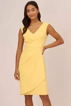 Желтое ярусное платье из крепа с драпировкой Adrianna Papell, желтый