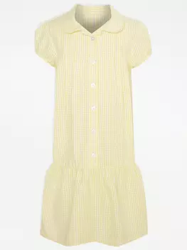 Желтое школьное платье в мелкую клетку с защипами George., желтый