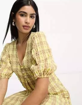 Желтое текстурированное чайное платье миди ASOS