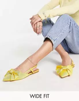 Желтые балетки широкого кроя Lido с бантом ASOS DESIGN