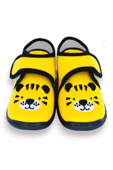 Желтые тапочки на липучке для мальчика с вышивкой тигра-F-736 First Step