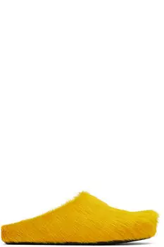 Желтые туфли-лоферы Fussbett из телячьей кожи с длинным ворсом Marni