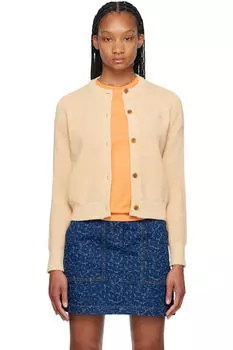 Желтый кардиган с надписью «Рукописный» Maison Kitsun