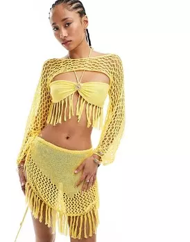 Желтый комбинированный бюстгальтер с кисточками и плечами Easy Tiger крючком