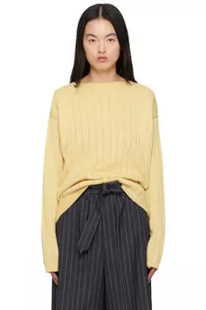 Желтый плоский шнур пряжи свитер с вырезом лодочкой AURALEE