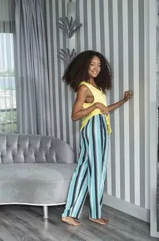 Желтый спортивный пижамный комплект из 2 предметов в полоску из вискозы FOR YOU MODA