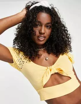 Желтый топ с завязками и вышивкой Miss Selfridge