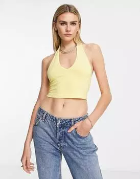 Желтый укороченный топ с вырезом на шее ASOS DESIGN