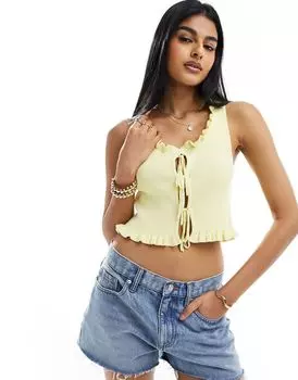 Желтый вязаный топ без рукавов на шнуровке ASOS