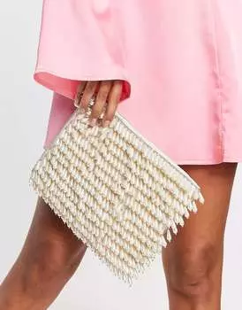 Жемчужно-кремовый клатч ASOS на молнии - BEIGE