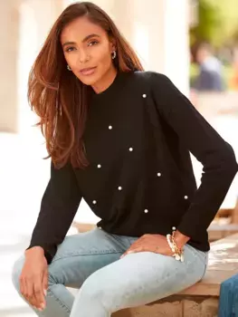 Жемчужный свитер Lascana, черный