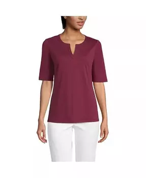 Жен. Хлопок Полиэстер Современный С разрезом до локтя и рукавами до локтя Lands' End, красный