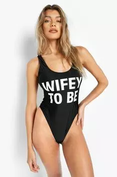 Жена будет в свадебном купальнике с надписью Boohoo, черный