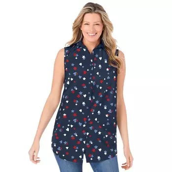 Женщина в идеальной женской рубашке без рукавов больших размеров Woman Within, цвет Navy Hearts And Stars