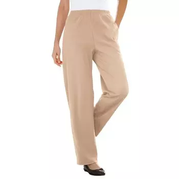 Женщина в женских 7-дневных вязаных брюках прямого кроя в рубчик больших размеров для высоких размеров Woman Within, цвет New Khaki