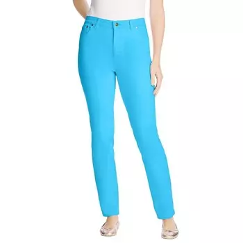 Женщина в женских эластичных джинсах прямого кроя больших размеров для высоких размеров Woman Within, цвет Paradise Blue